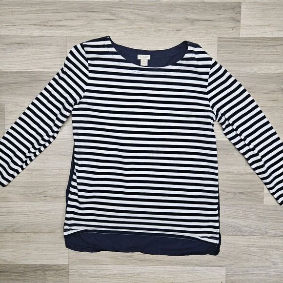 J. Crew Womens Navy Blue Stripe Longsleeve Shirt XS Cotton - Picture 1 of 10